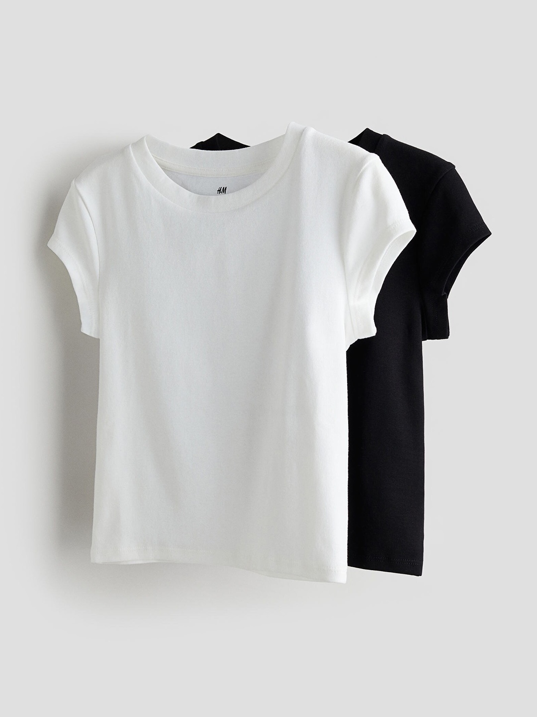 

H&M Girls 2-Pack Cotton Jersey Tops, White