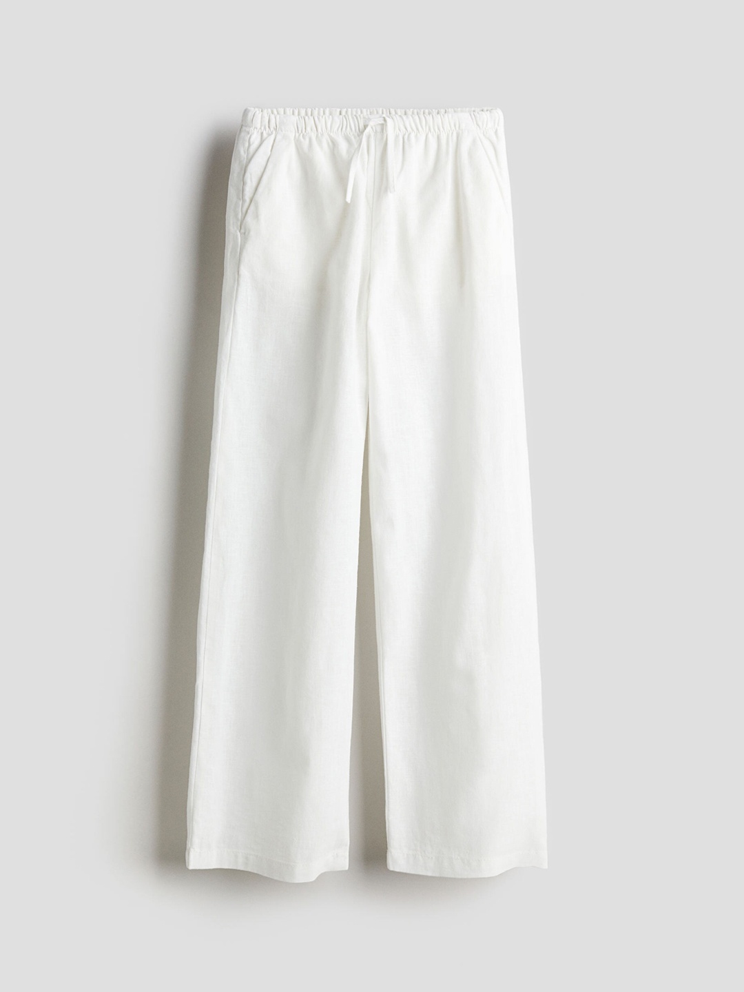 

H&M Girls Wide Linen-Blend Pull-On Trousers, White