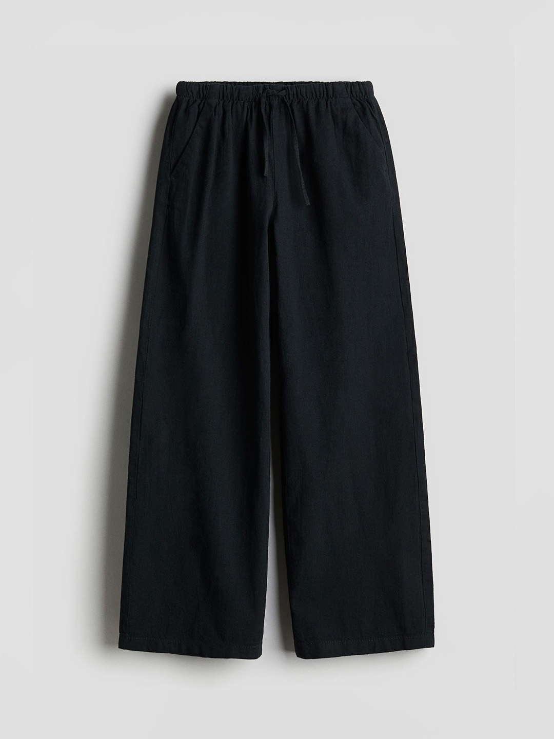 

H&M Girls Wide Linen-Blend Pull-On Trousers, Black