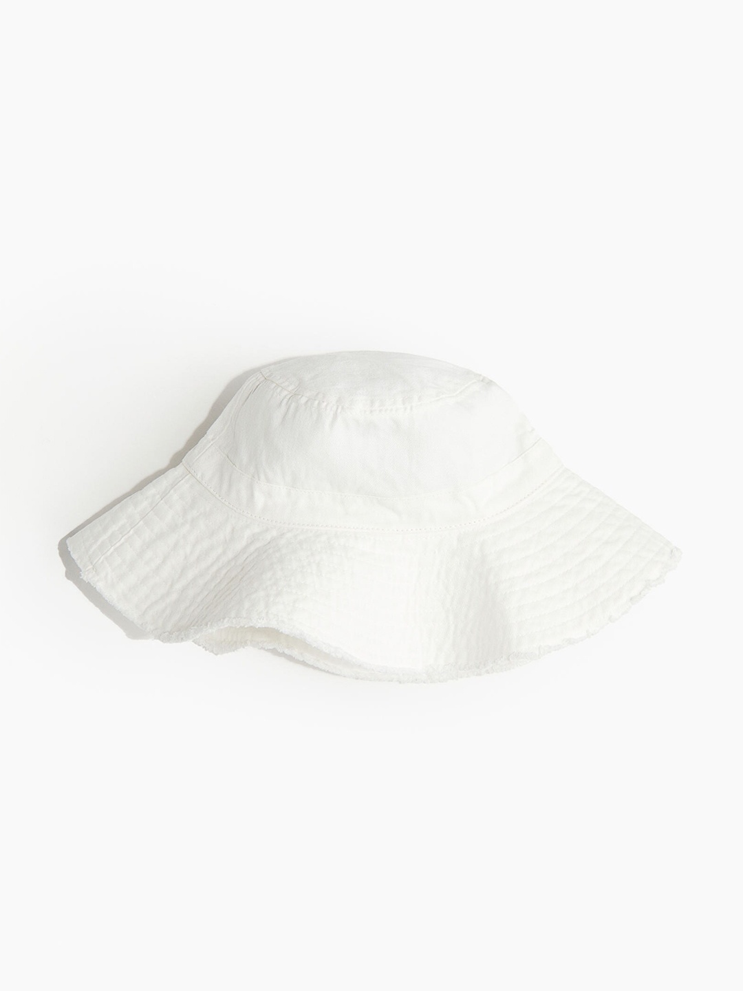 

H&M Women Frayed-Edge Cotton Bucket Hat, White