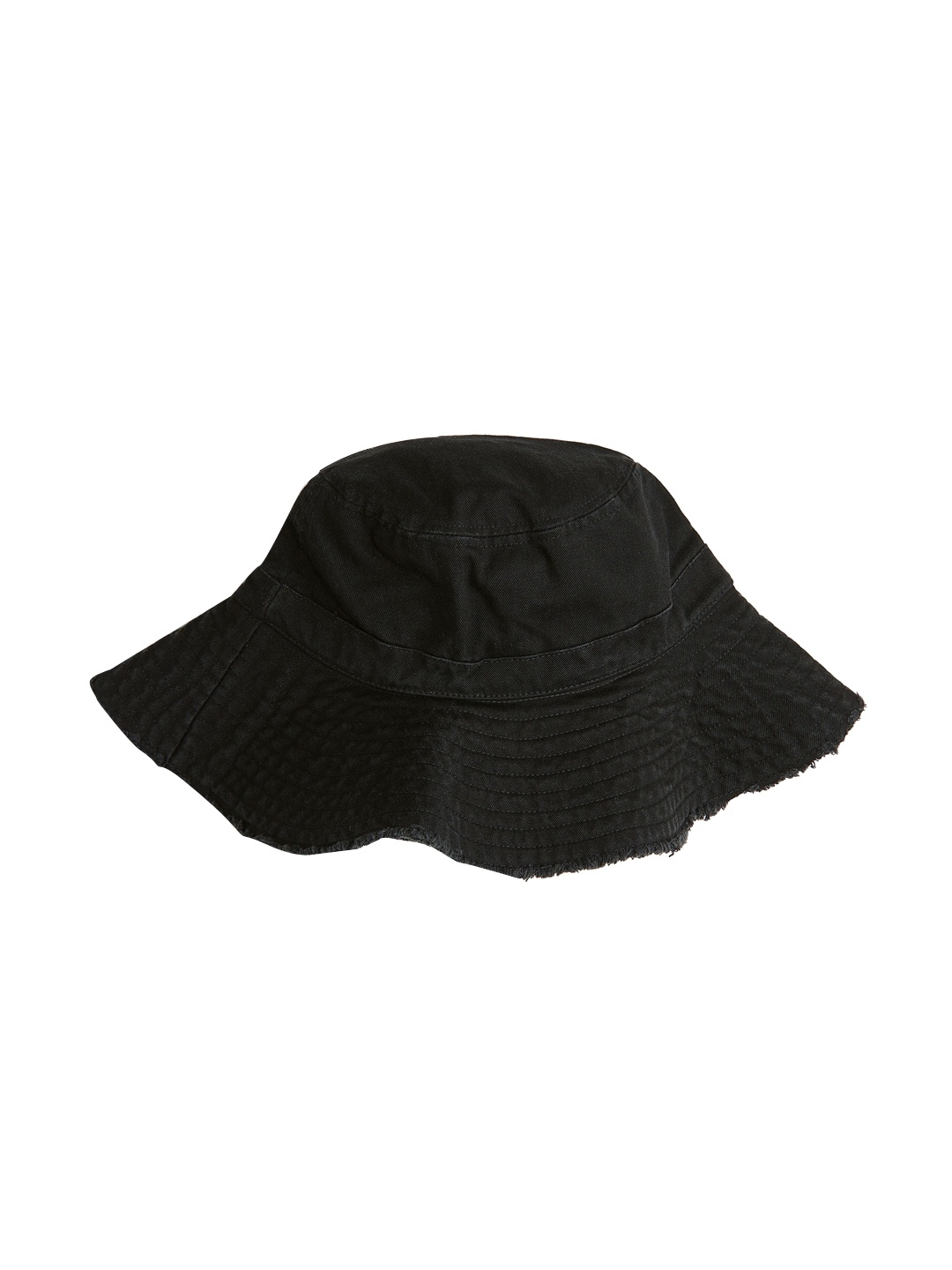 

H&M Women Frayed-Edge Cotton Bucket Hat, Black