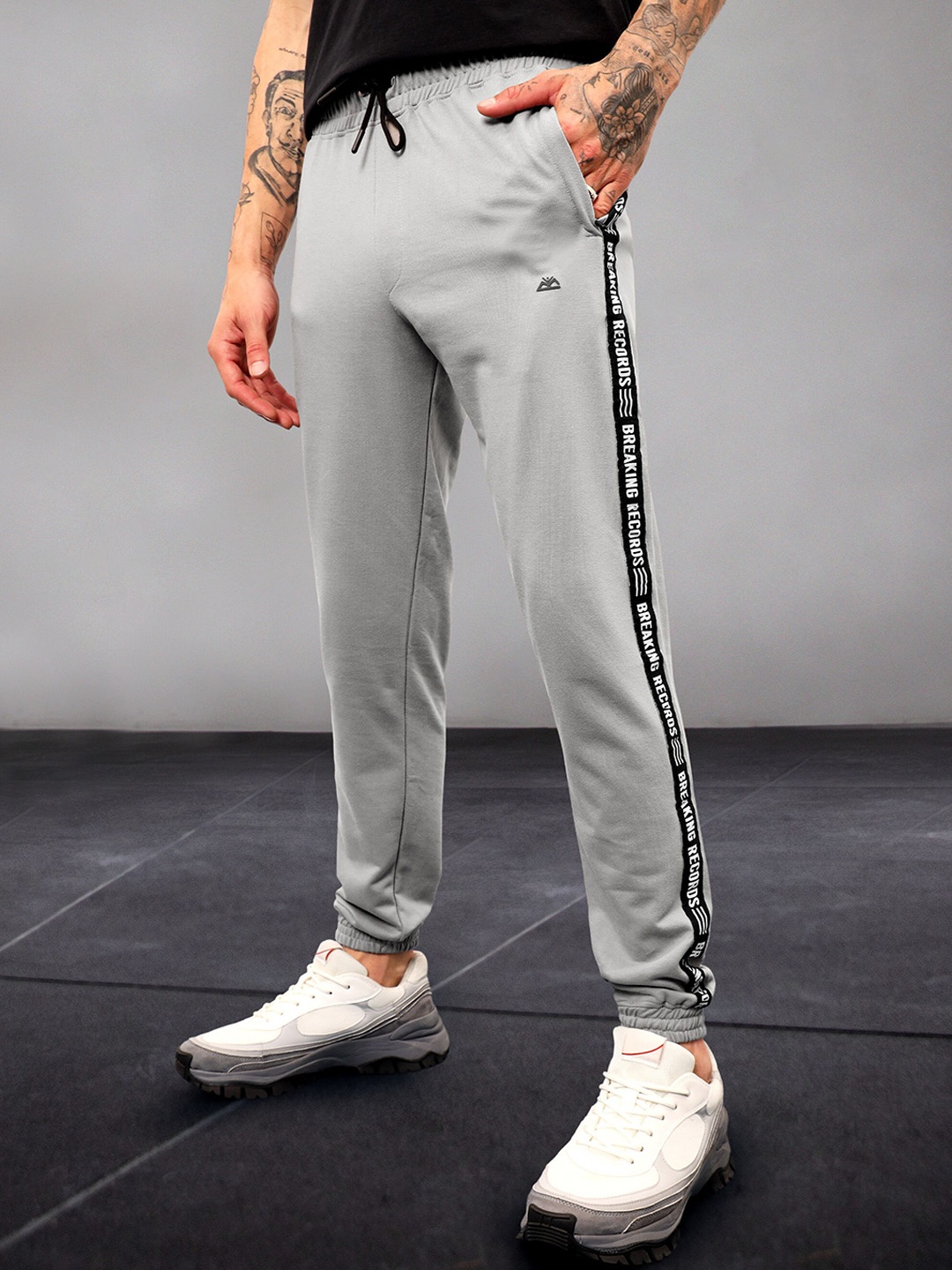 

Beyoung Men Mid Rise Cotton Joggers, Grey