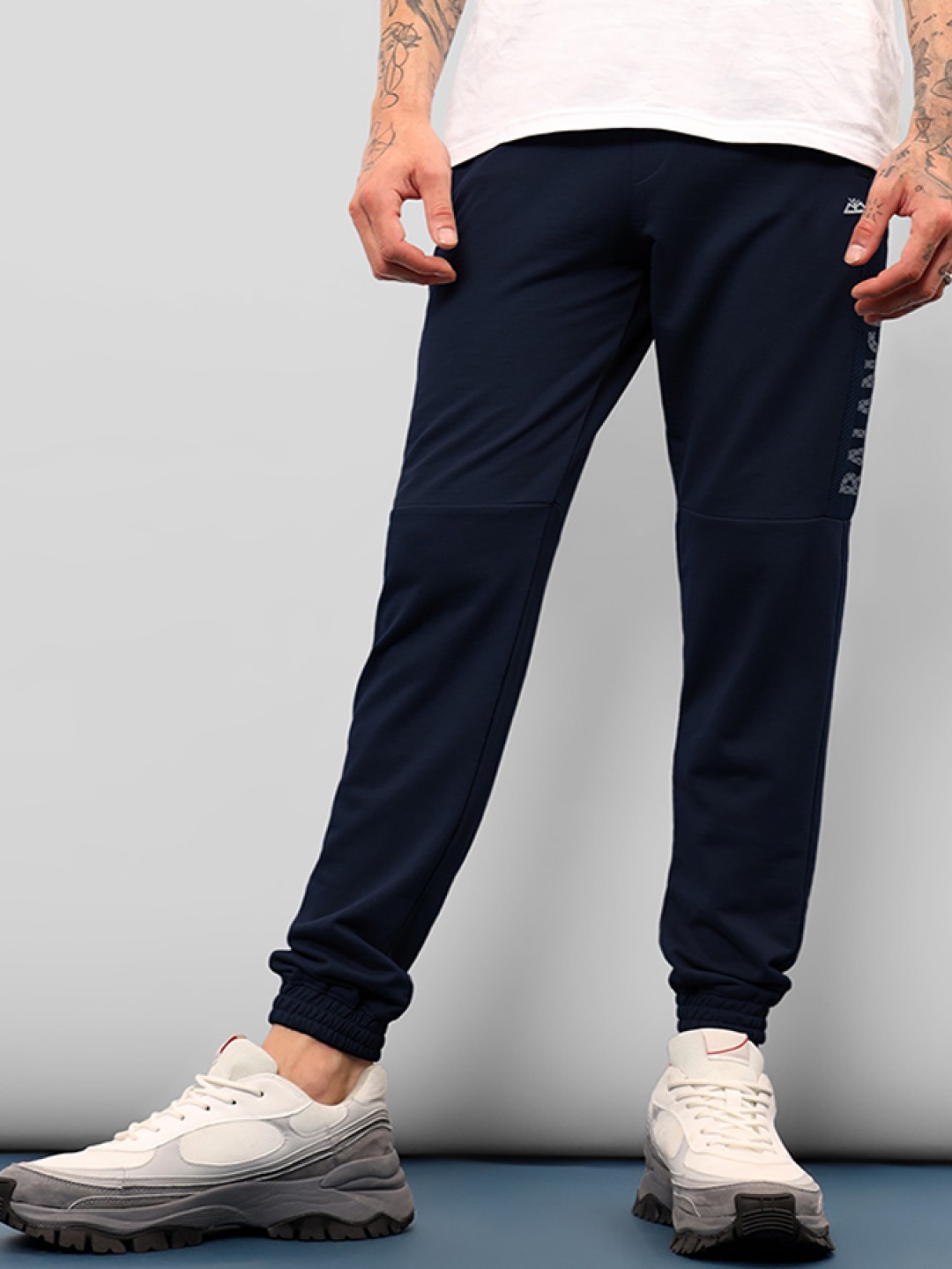 

Beyoung Men Mid Rise Running Cotton Joggers, Navy blue