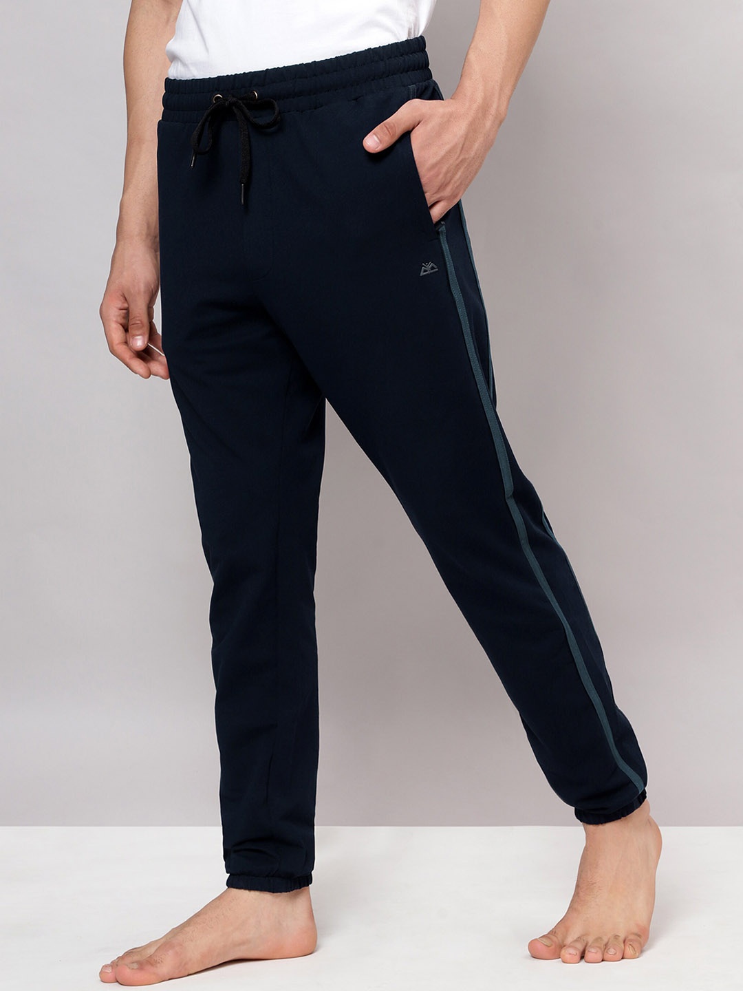 

Beyoung Men Mid Rise 4-Way Stretch Pure Cotton Joggers, Navy blue