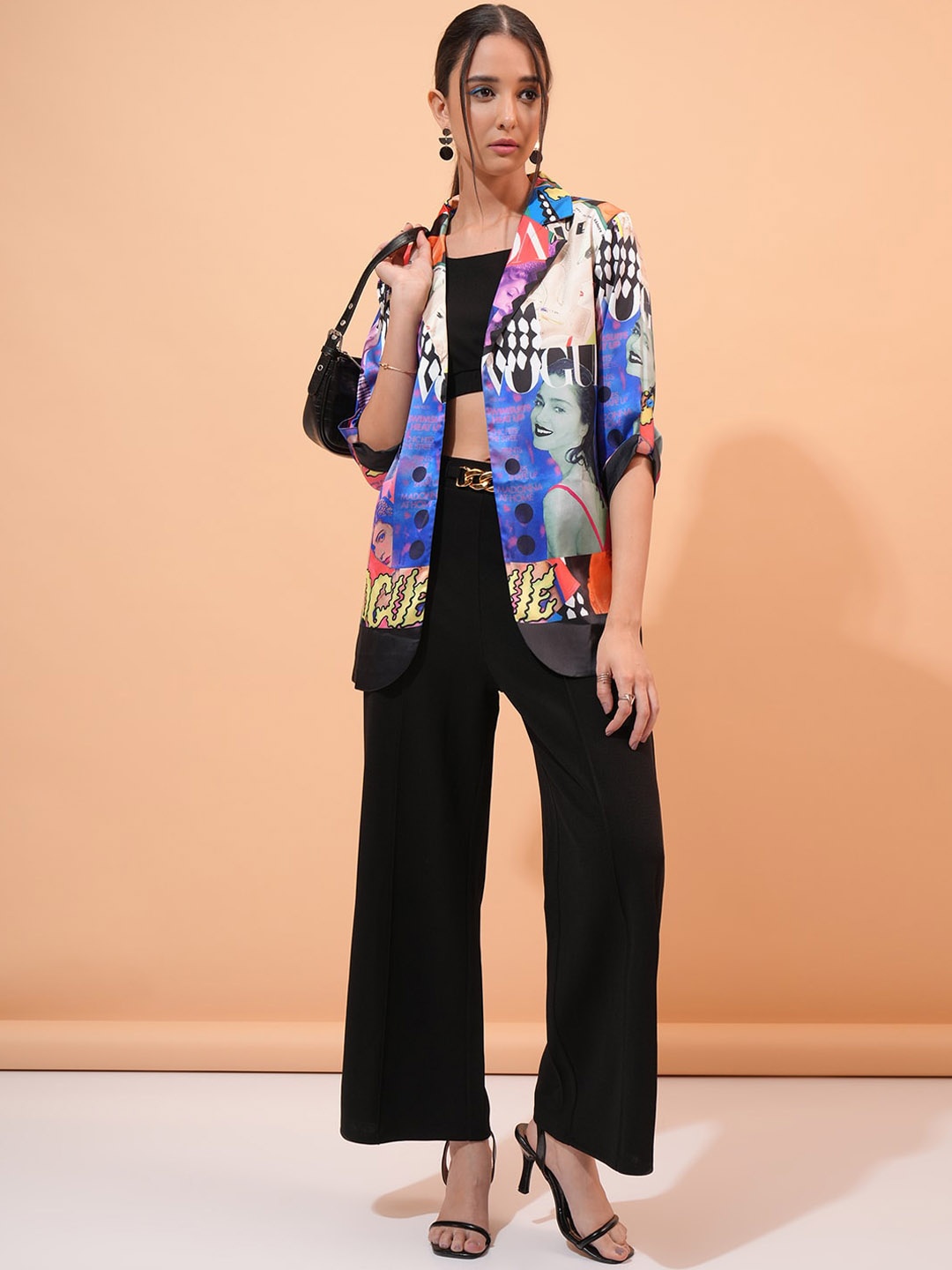 

Tokyo Talkies Printed Blazer Top With Trousers Co-Ords, Blue