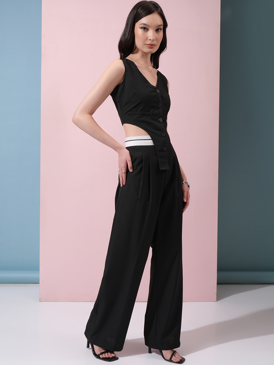 

Tokyo Talkies V-Neck Top With Trouser Co-Ords, Black