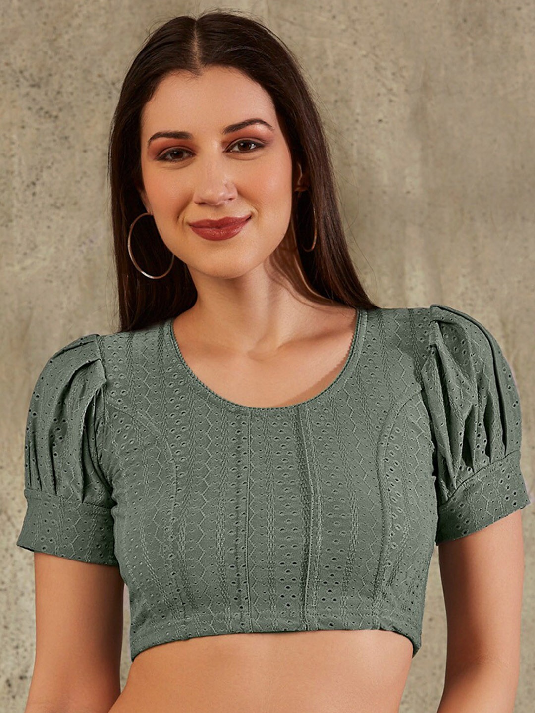 

SALWAR STUDIO Woven Design Strechable Saree Blouse, Olive