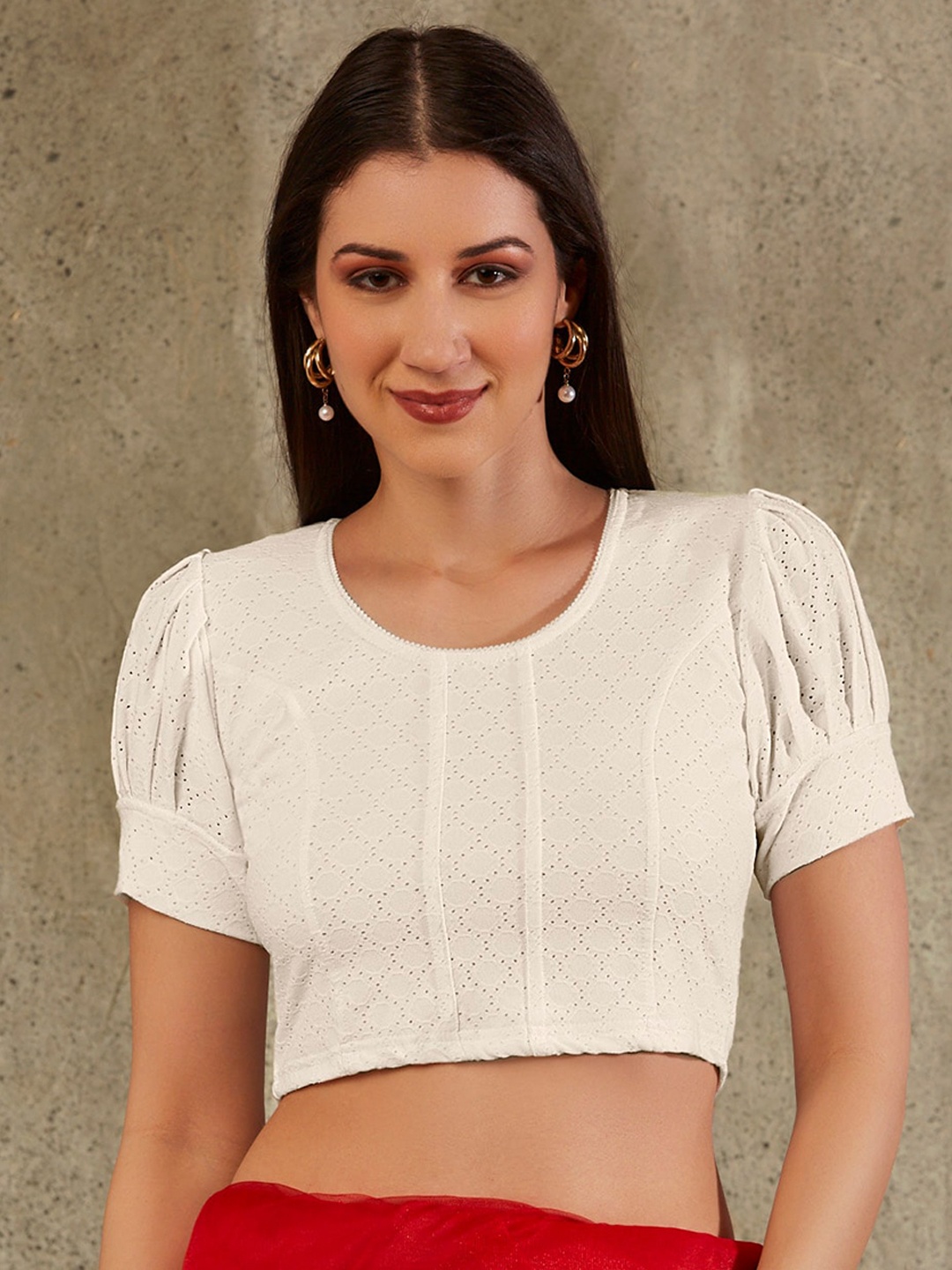 

SALWAR STUDIO Woven Design Strechable Saree Blouse, White