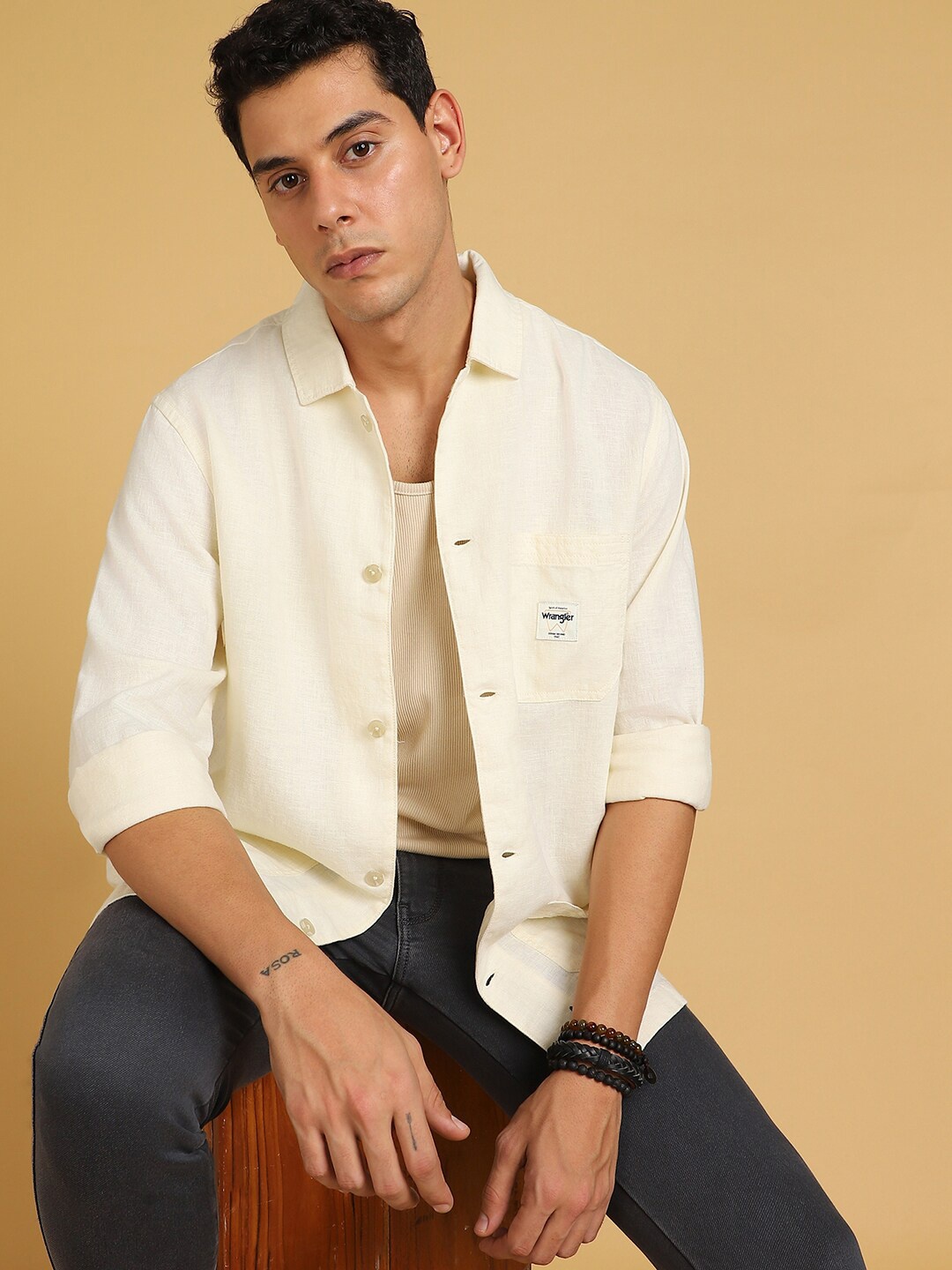 

Wrangler Standard Spread Collar Long Sleeves Oversized Casual Shirt, White
