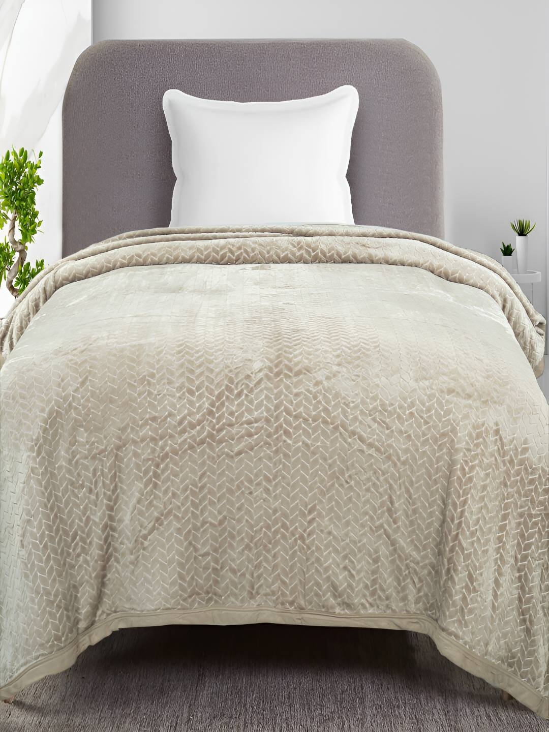 

GAPU & BALY Beige Striped AC Room 300 GSM Single Bed Blanket
