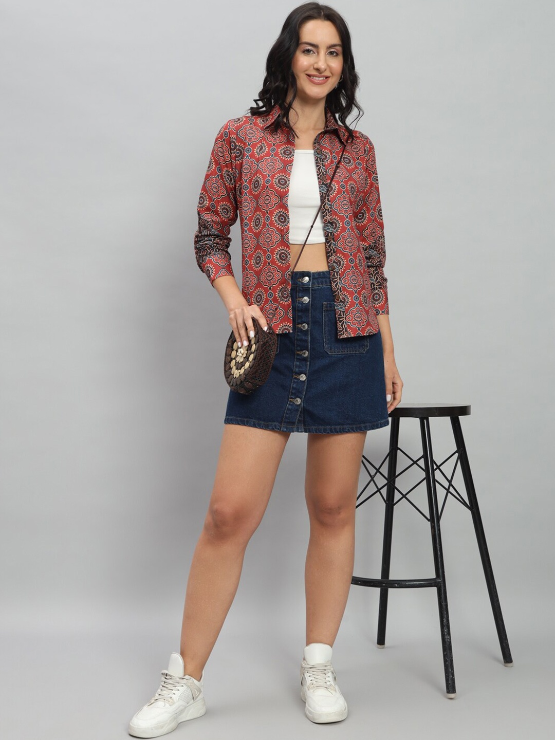 

RACHNA Standard Fit Kalamkari Printed Spread Collar Casual Shirt, Red