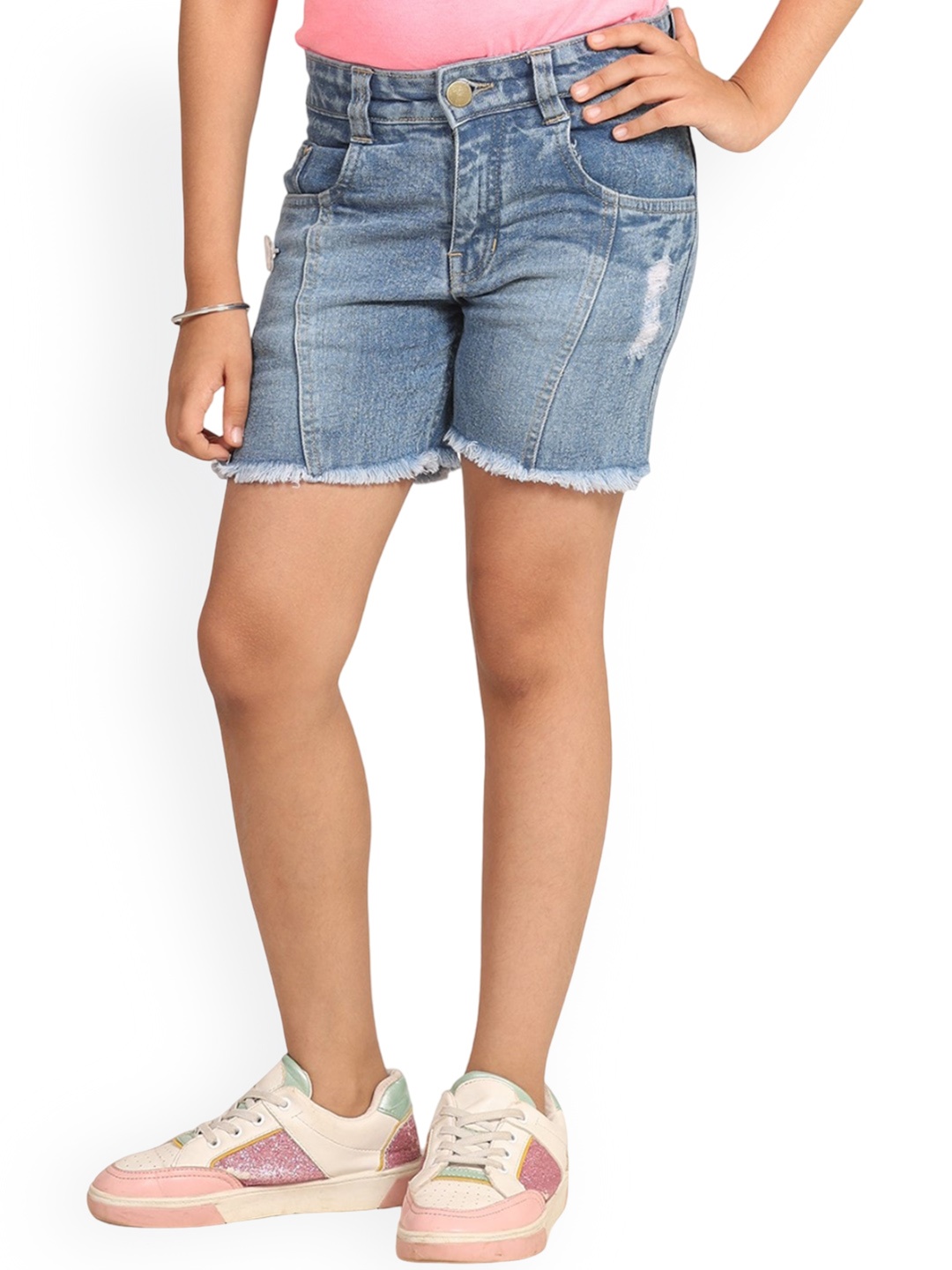 

PAMPOLINA Girls Mid-Rise Washed Denim Shorts, Blue