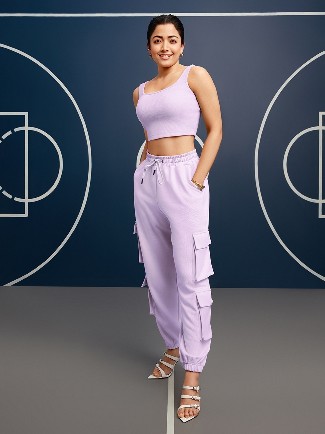 

Bewakoof Sleeveless Crop Top With Joggers Super Loose Fit Co-Ords, Purple