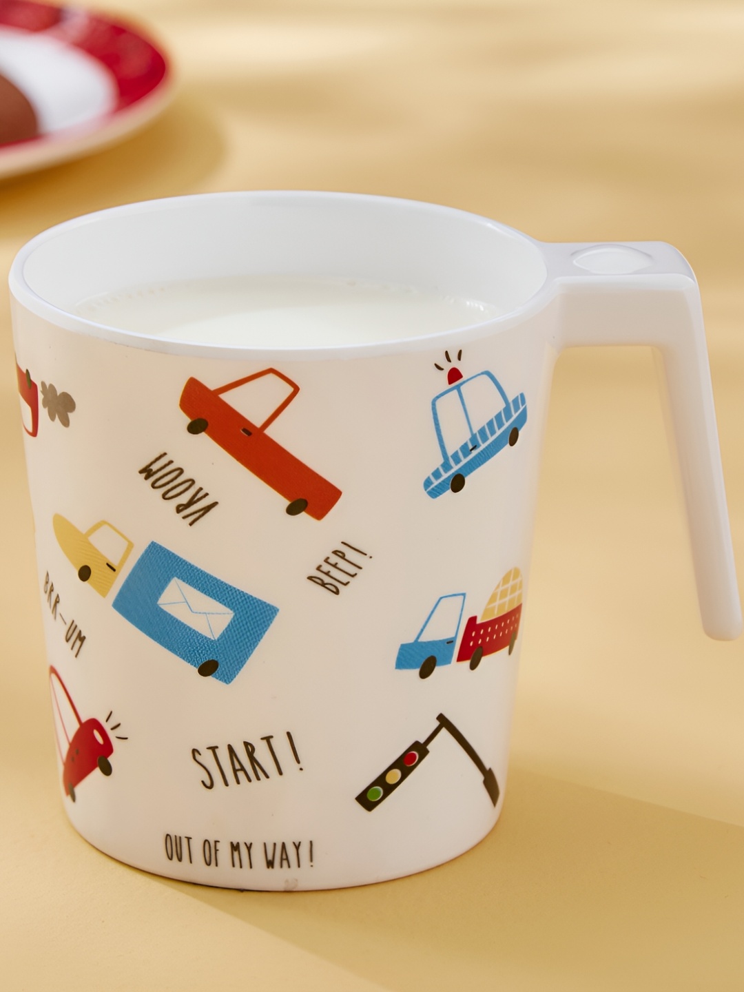 

Home Centre White & Blue Printed Melamine Glossy Mugs 350 ml