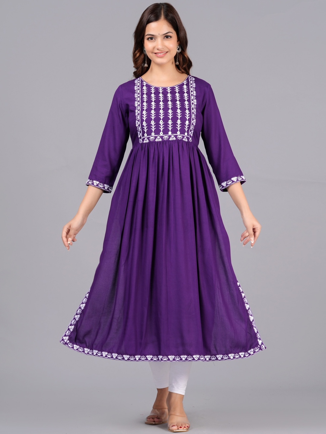 

NEW4U Ethnic Motifs Embroidered Mirror Work A-Line Kurta, Purple