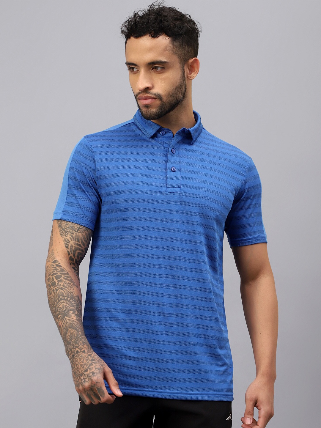 

VECTOR X Striped Moisture Wicking Polo Collar T-shirt, Blue