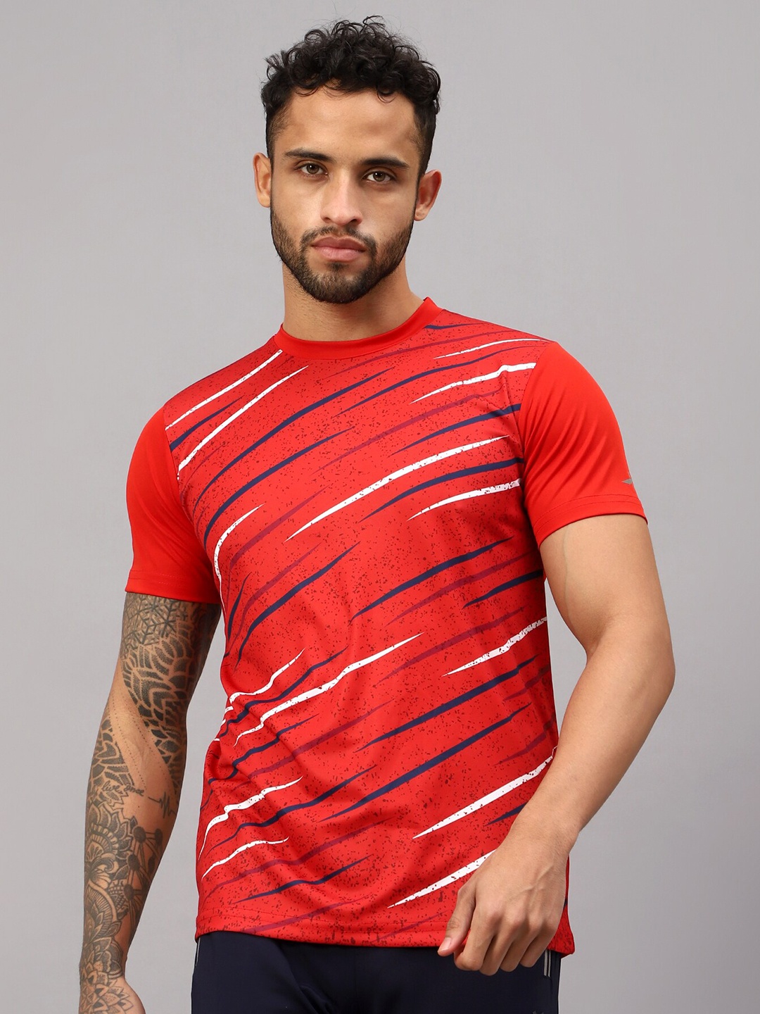 

VECTOR X Abstract Printed Round Neck T-shirt, Red