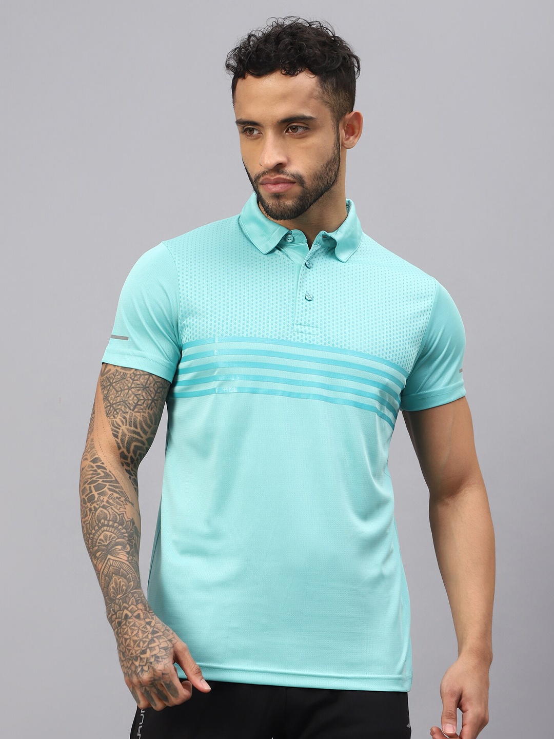 

VECTOR X Striped Moisture Wicking Polo Collar T-shirt, Sea green