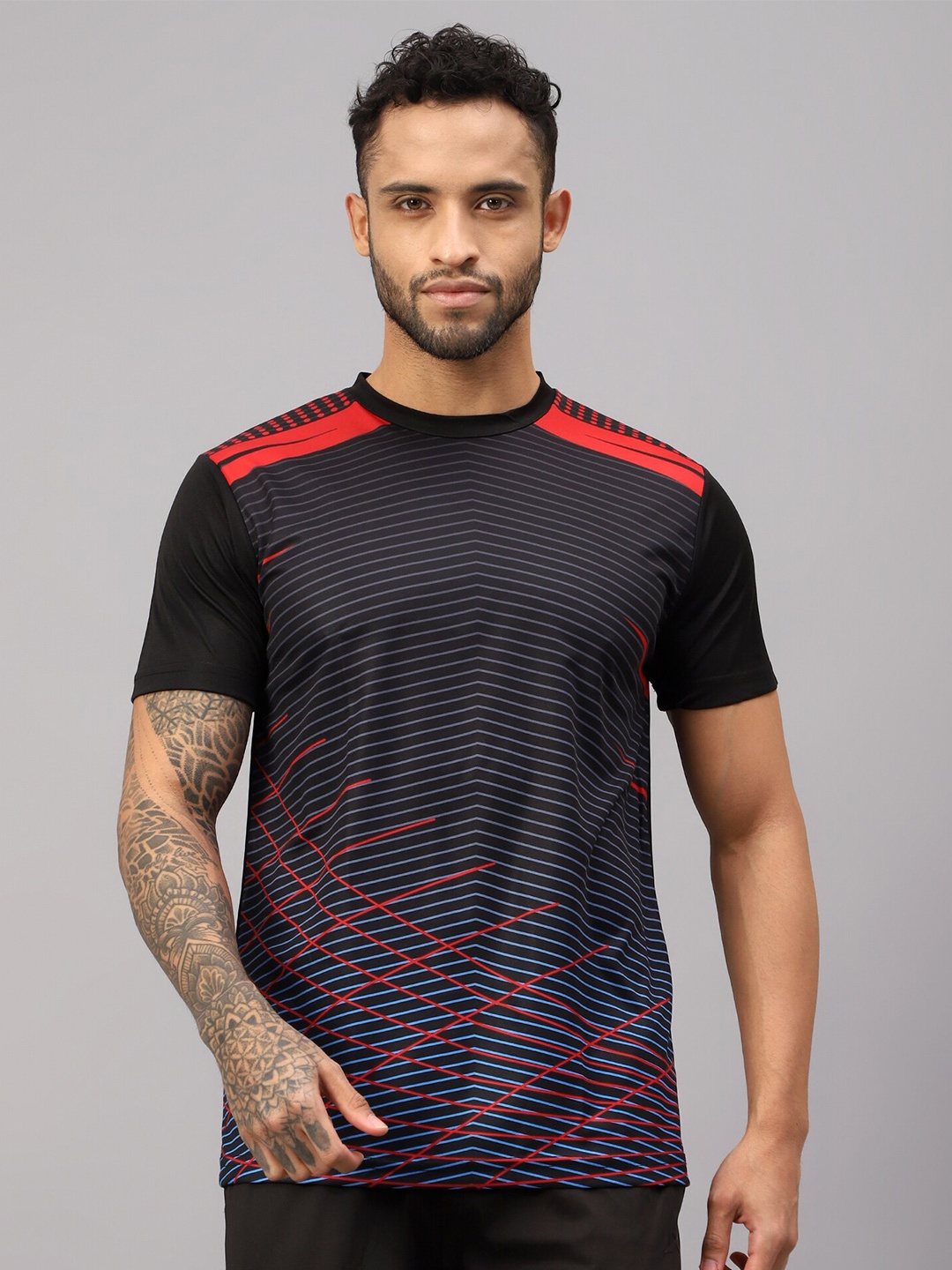 

VECTOR X Striped Moisture Wicking Sports T-shirt, Black