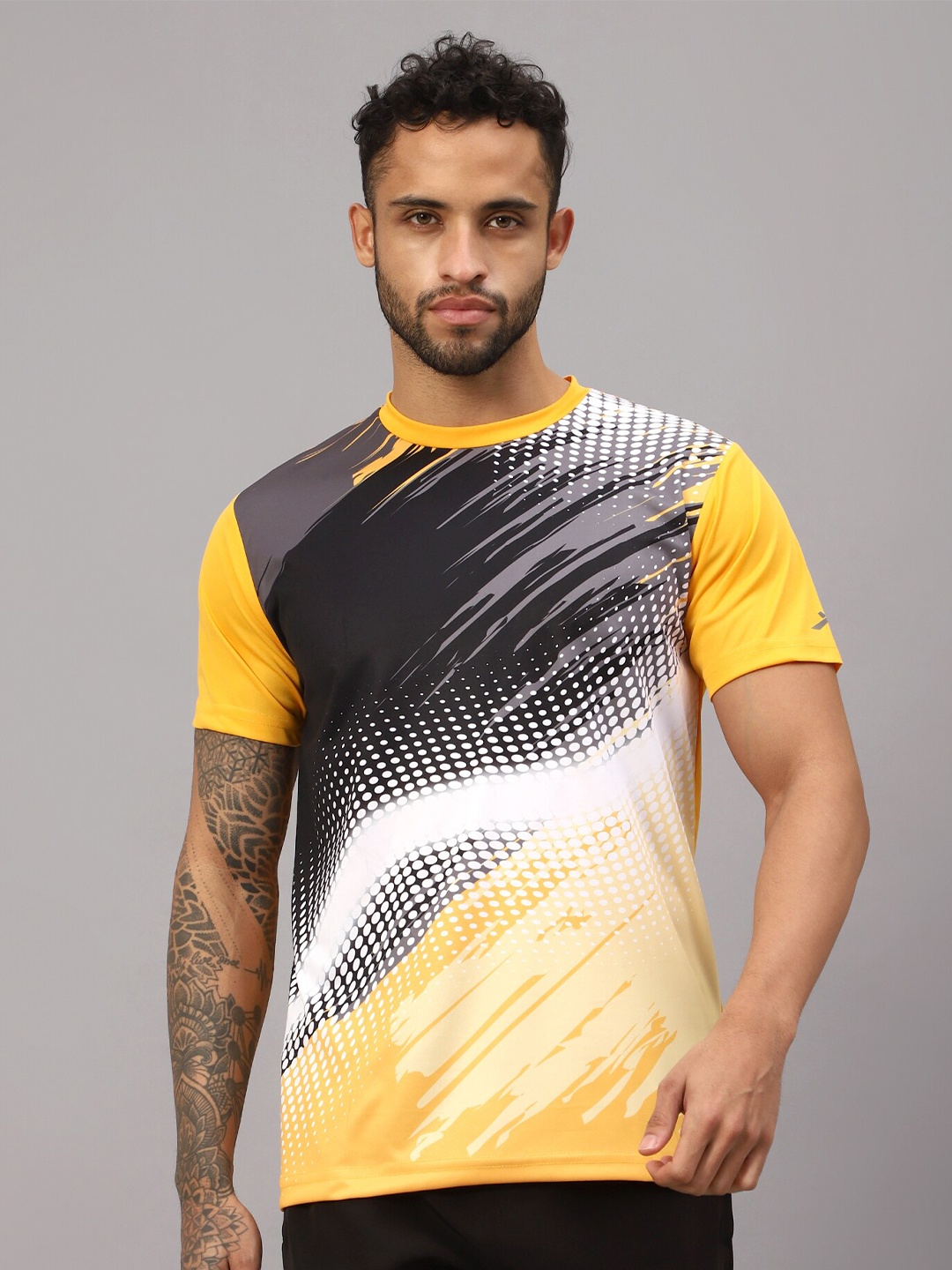 

VECTOR X Printed Moisture Wicking Sports T-shirt, Yellow