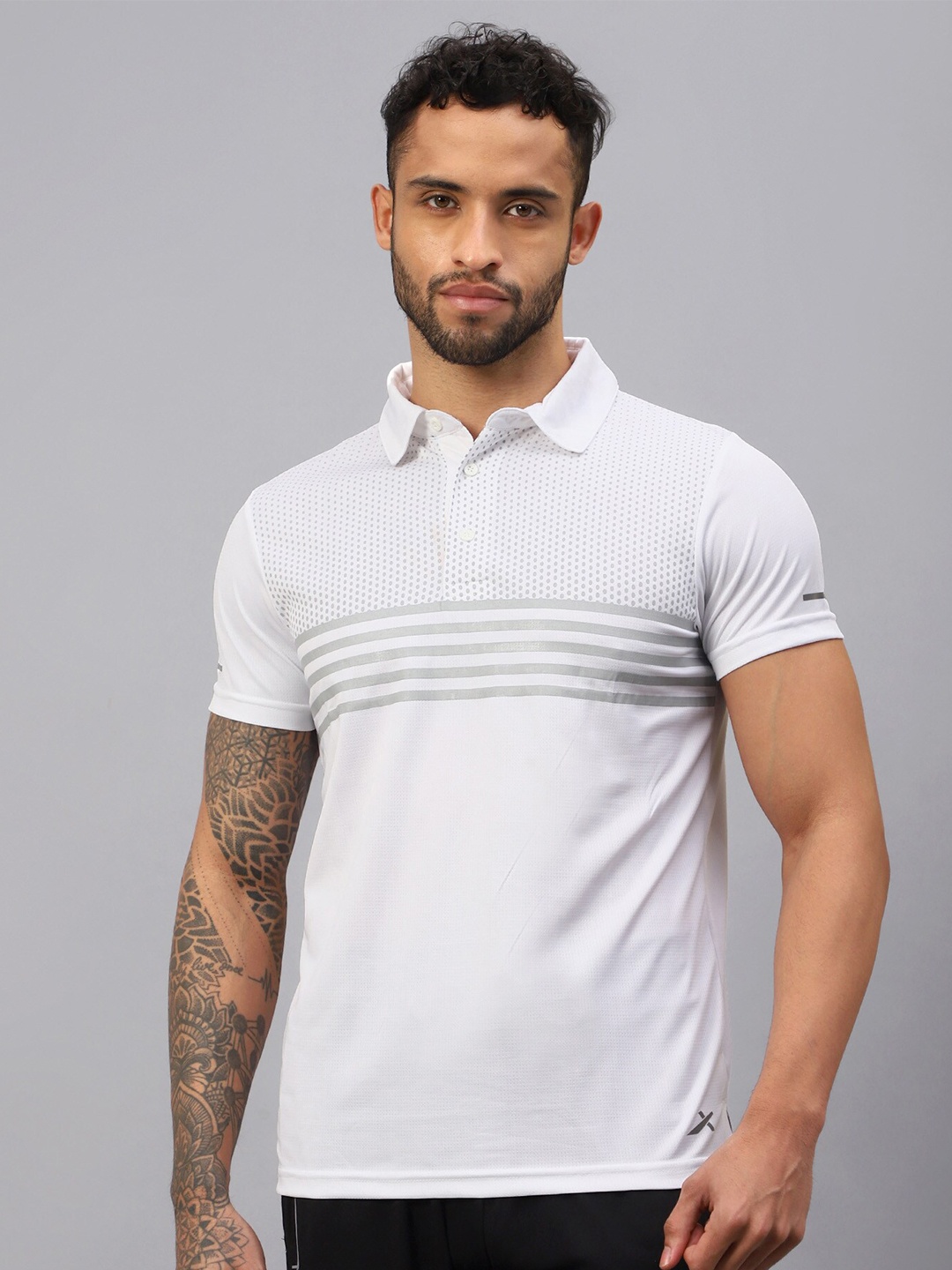 

VECTOR X Striped Moisture Wicking Polo Collar T-shirt, White