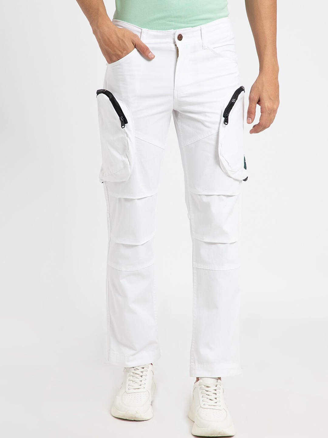 

Banana Club Men Mid Rise Cotton Cargo Trousers, White
