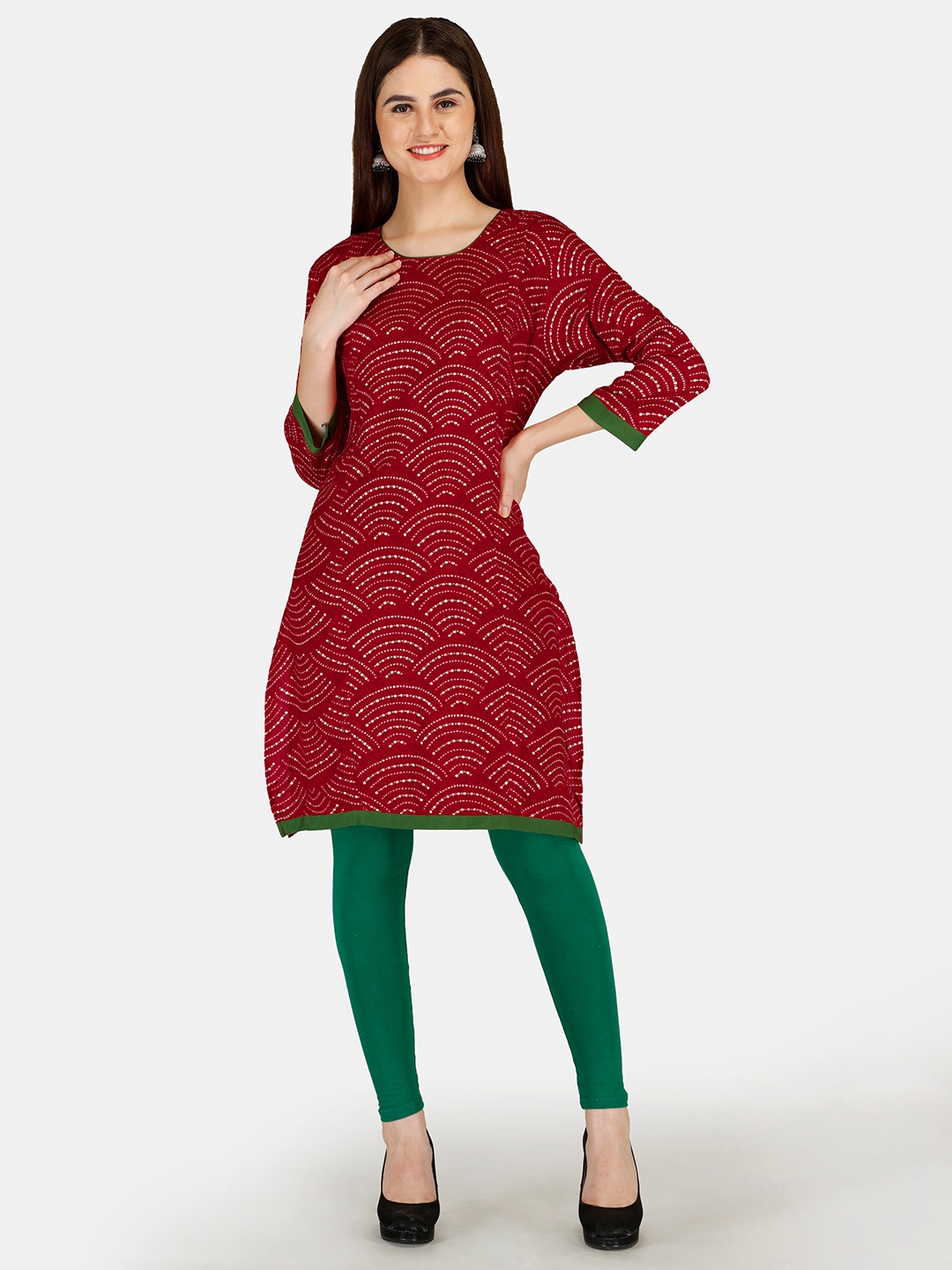 

Be You Bandhani Printed Straight Kurta, Red