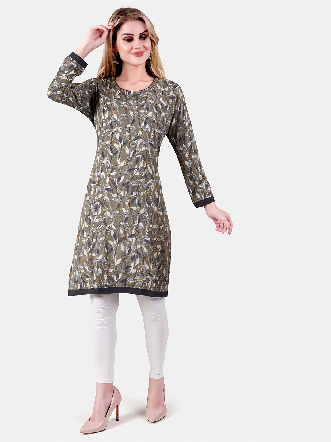 

Be You Floral Printed Maternity Straight Kurta, Grey