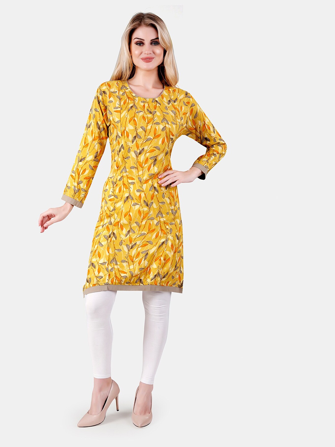 

Be You Floral Printed Maternity Straight Kurta, Yellow