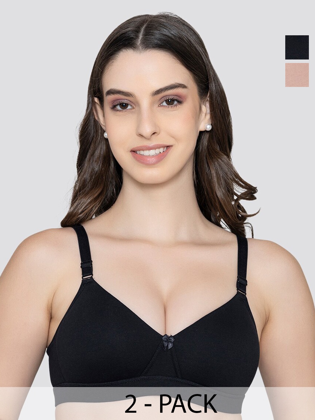 K LINGERIE Pack of 2 Tessa Full Support Seamless Padded Cups Designer Bra, Black