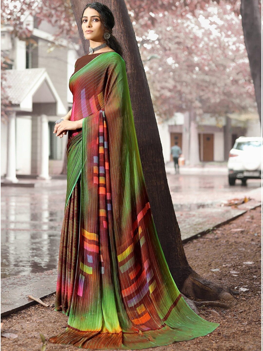 

KALINI Abstract Printed Saree, Brown