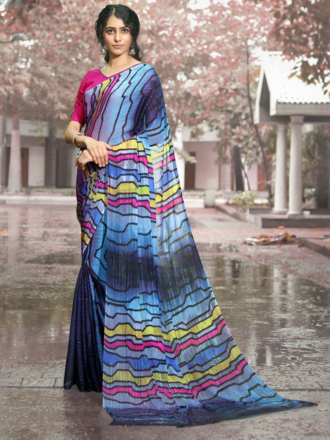 

KALINI Abstract Printed Saree, Blue