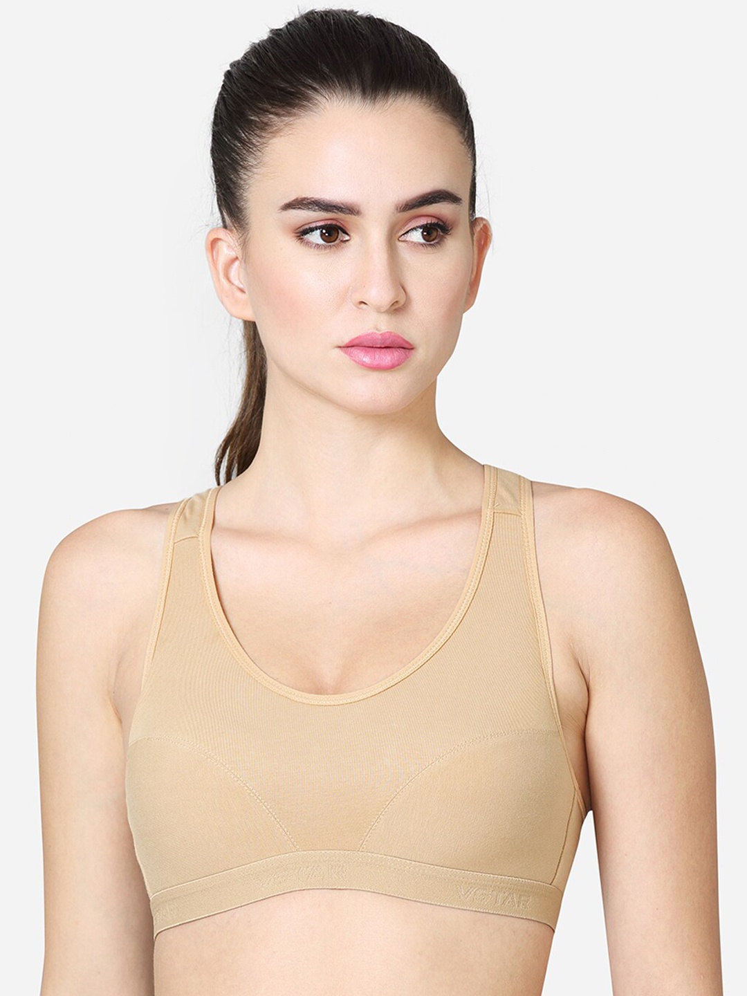 

VStar Full Coverage Lightly Padded Training or Gym Workout Bra With All Day Comfort, Beige