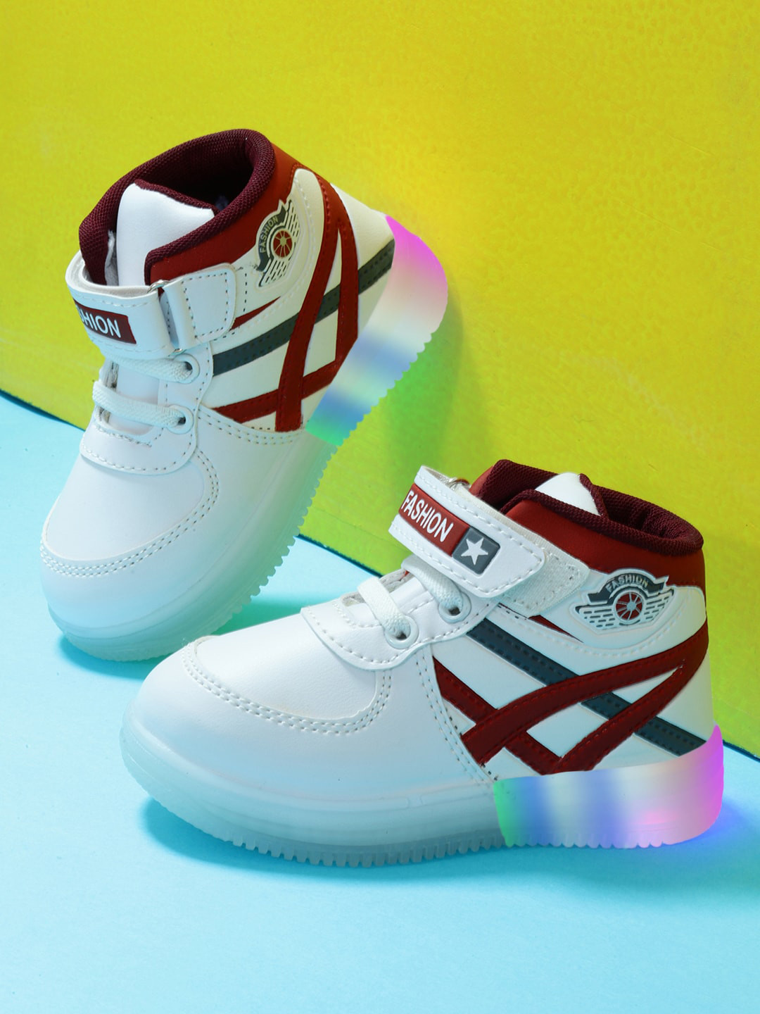 

PASSION PETALS Kids Striped Mid Top Lightweight LED Sneakers, White