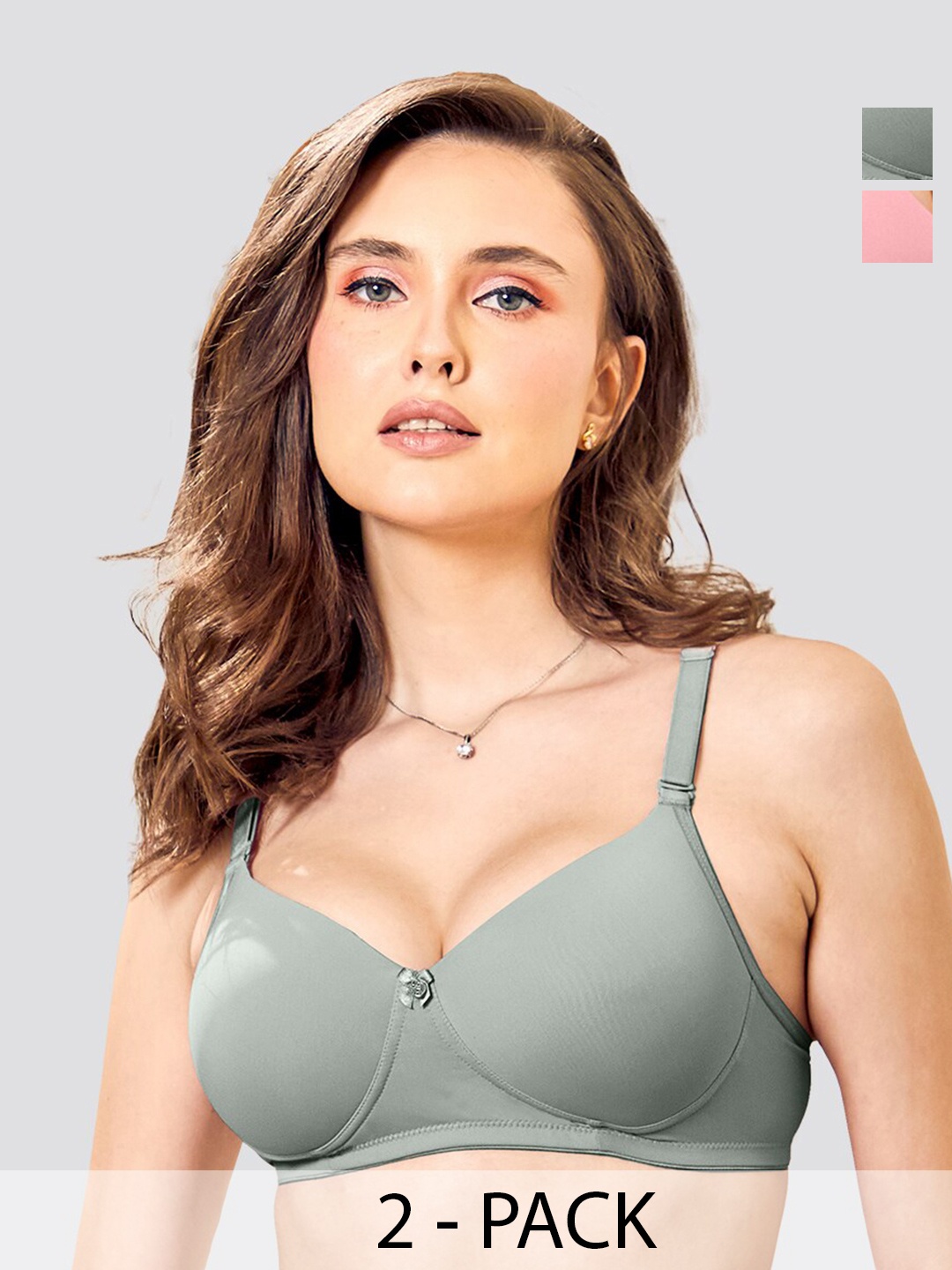 

K LINGERIE Pack of 2 Sheley Wirefree Comfort Soft Padded Cups Detachable Straps Bra, Green