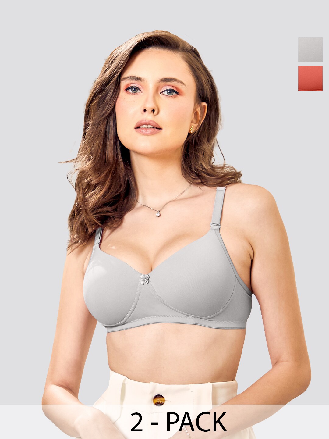 

K LINGERIE Pack of 2 Sheley Wirefree Comfort Soft Padded Cups Detachable Straps Bra, Grey