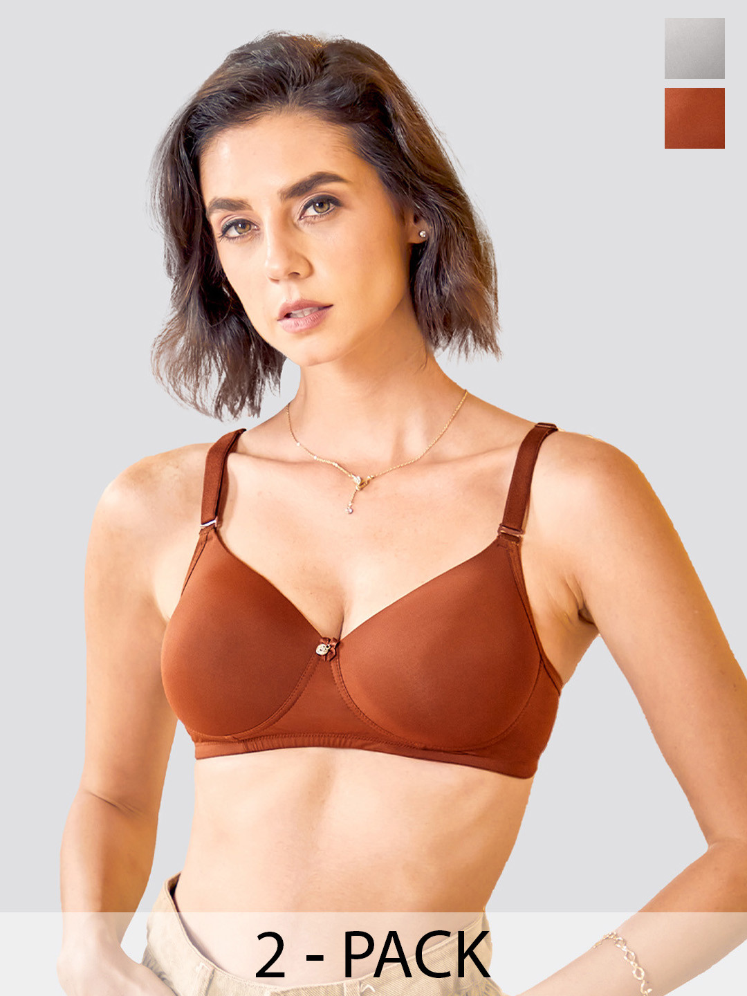 

K LINGERIE Pack of 2 Sheley Wirefree Comfort Soft Padded Cups Detachable Straps Bra, Grey