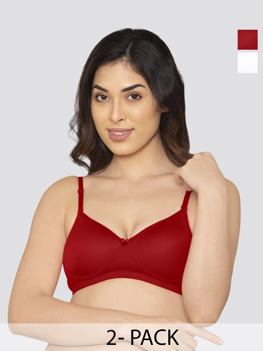 

K LINGERIE Pack of 2 Sharon Detachable Straps Padded T-Shirt Bra, Red