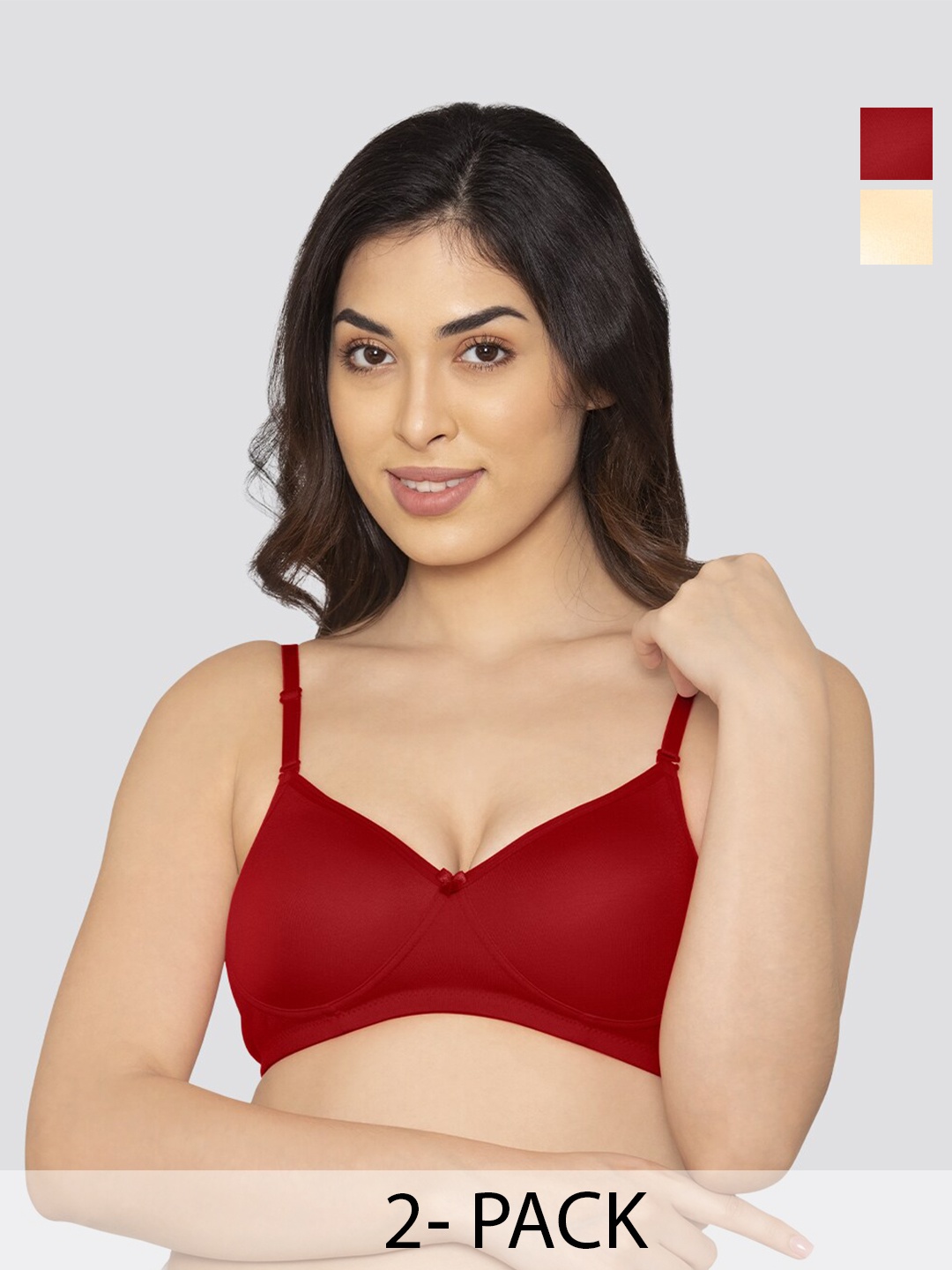 

K LINGERIE Pack of 2 Sharon Detachable Straps Padded T-Shirt Bra, Red