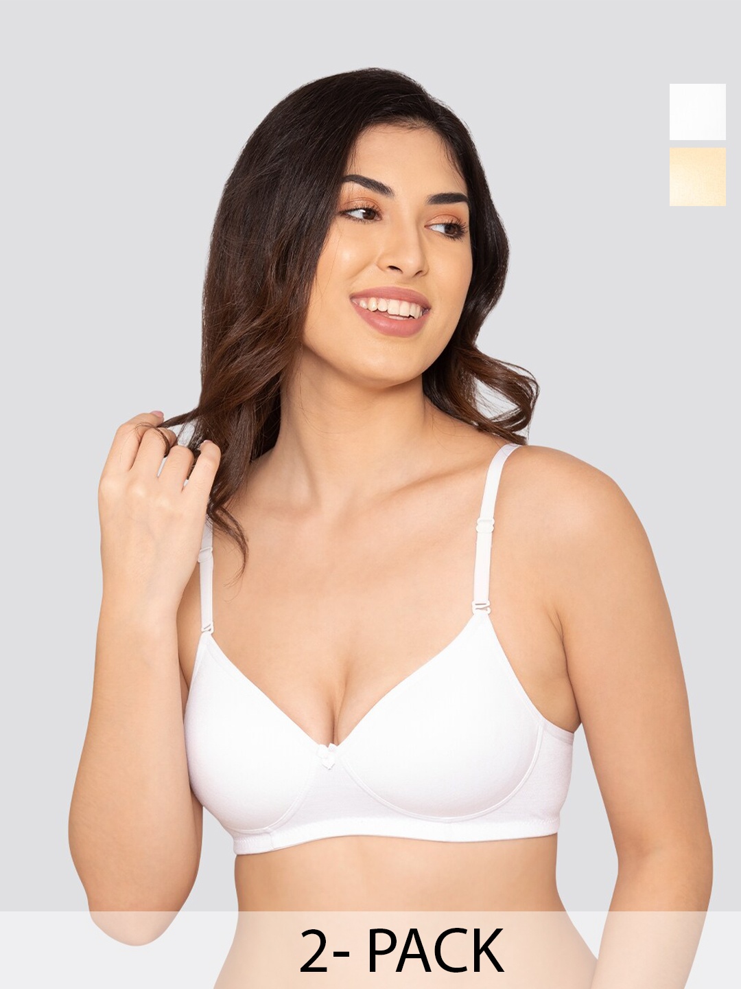 

K LINGERIE Pack of 2 Sharon Detachable Straps Padded T-Shirt Bra, White