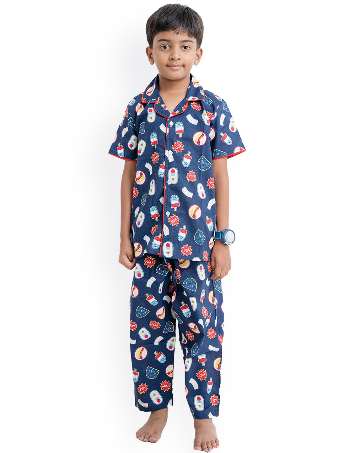 

Lyril Unisex Kids Printed Night suit, Navy blue