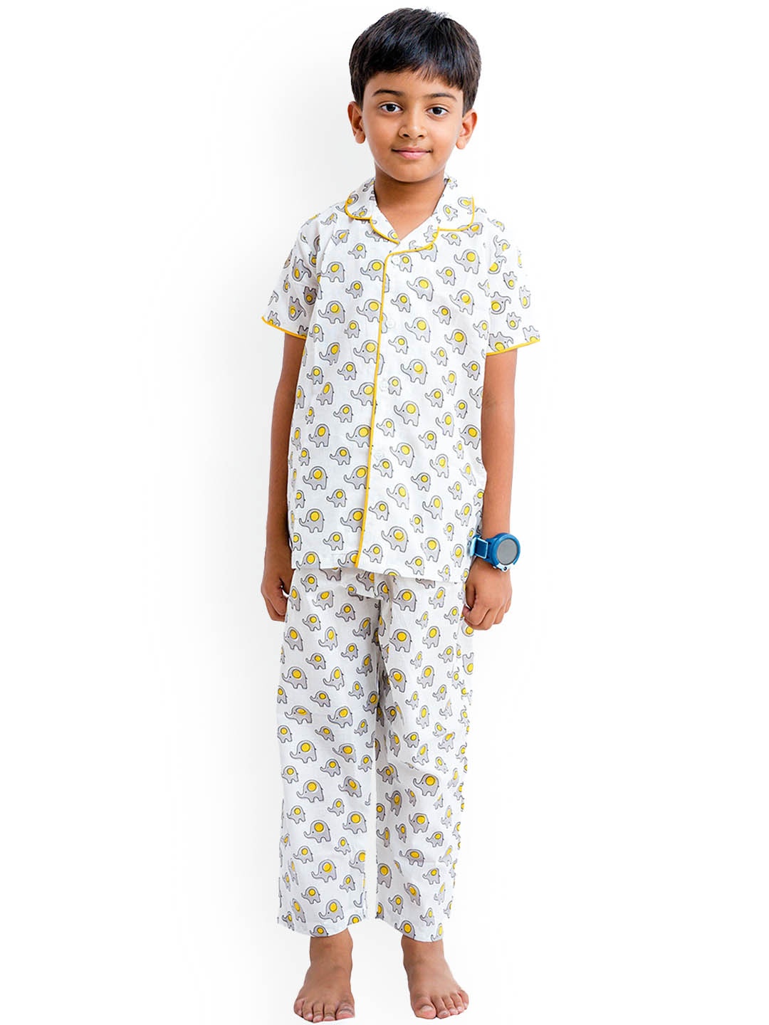 

Lyril Kids Printed Lapel Collar Night suit, Grey
