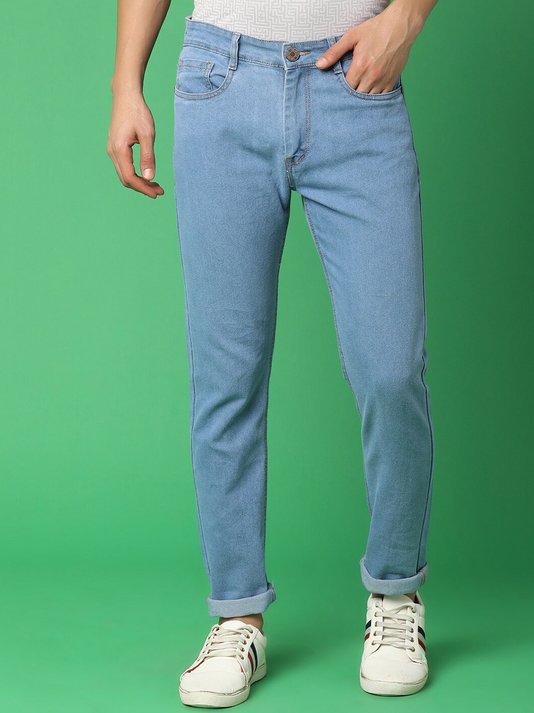 

V-Mart Men Slim Fit Mid Rise Clean Look Cotton Jeans, Blue