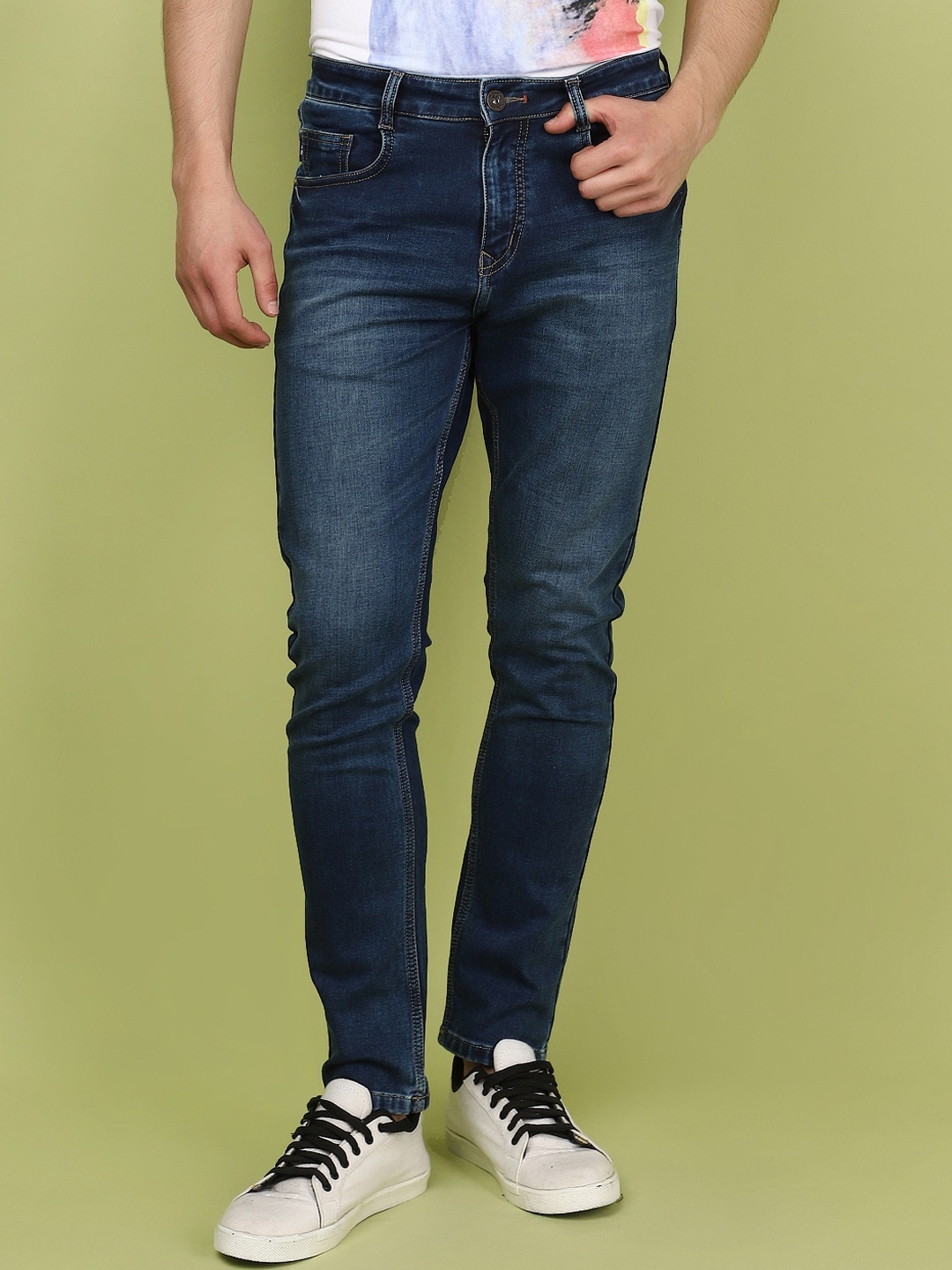 

V-Mart Men Slim Fit Mid Rise Clean Look Cotton Denim Light Fade Jeans, Blue