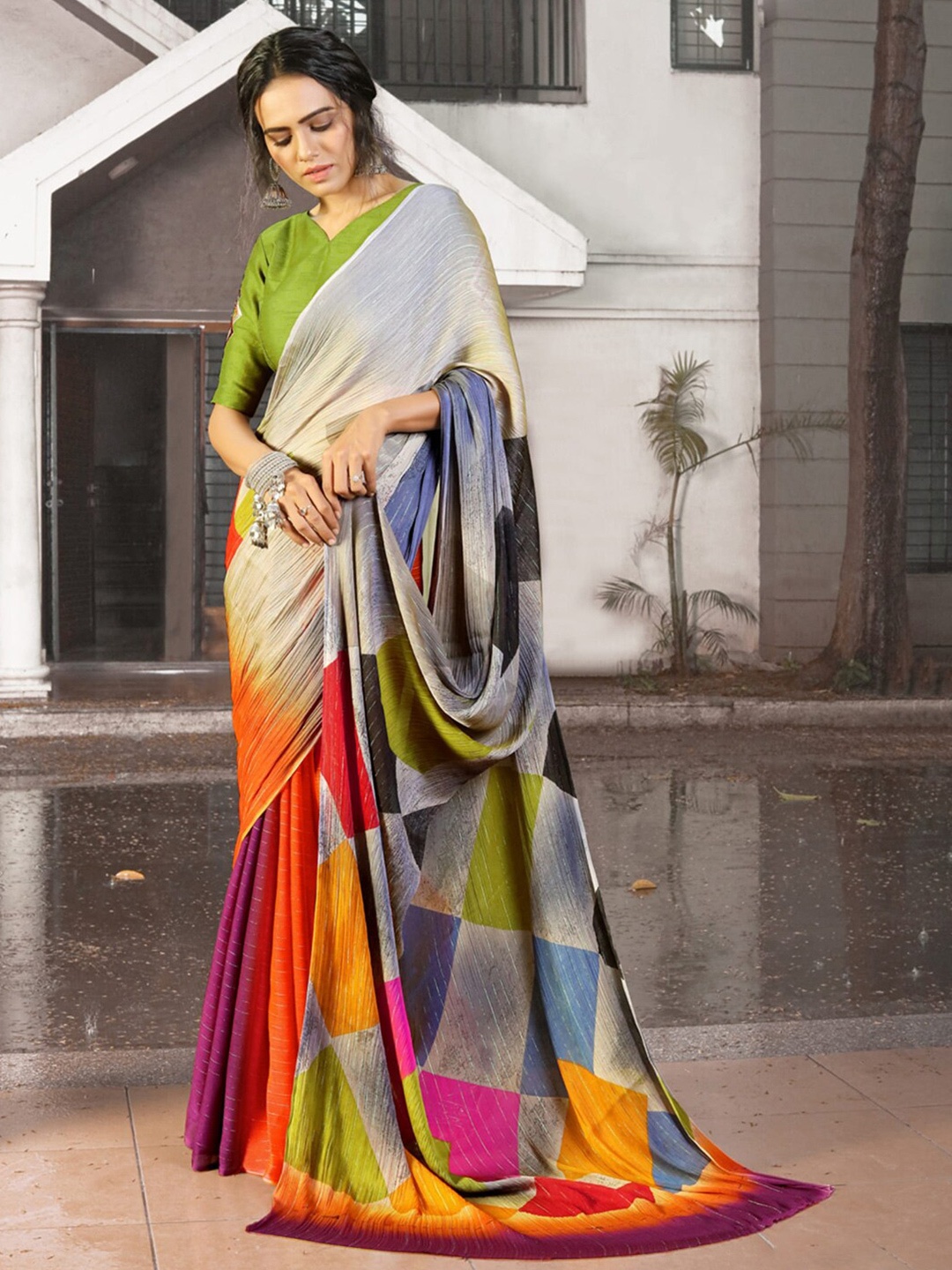

HRITIKA Poly Georgette Bagh Saree, Purple