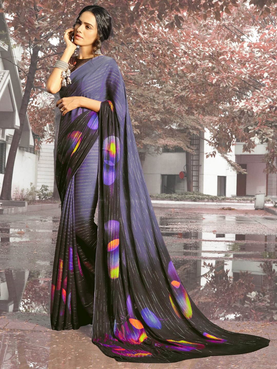 

HRITIKA Poly Georgette Saree, Black