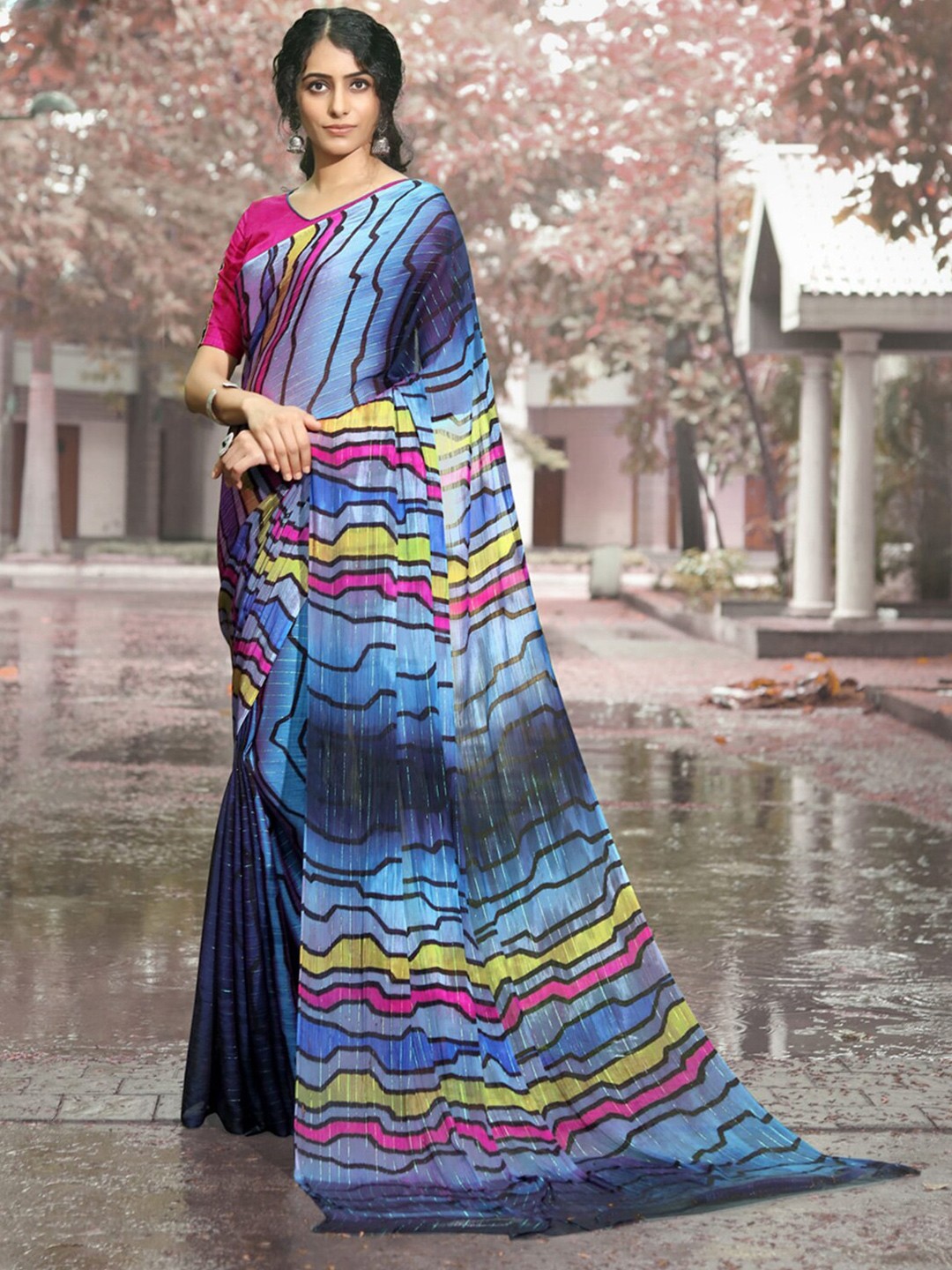 

HRITIKA Poly Georgette Saree, Blue