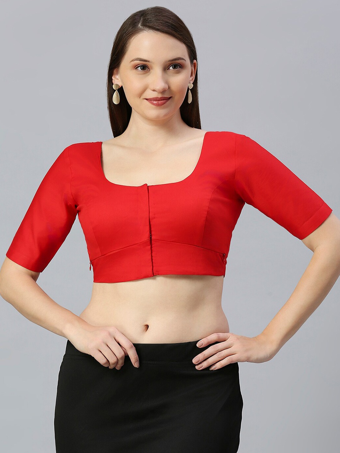 

DUMMY SHAPE Round Neck Saree Blouse, Red