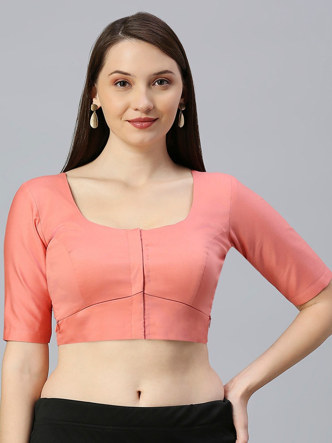 

DUMMY SHAPE Round Neck Saree Blouse, Pink