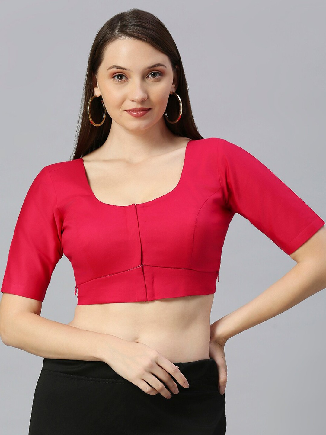 

DUMMY SHAPE Round Neck Saree Blouse, Pink